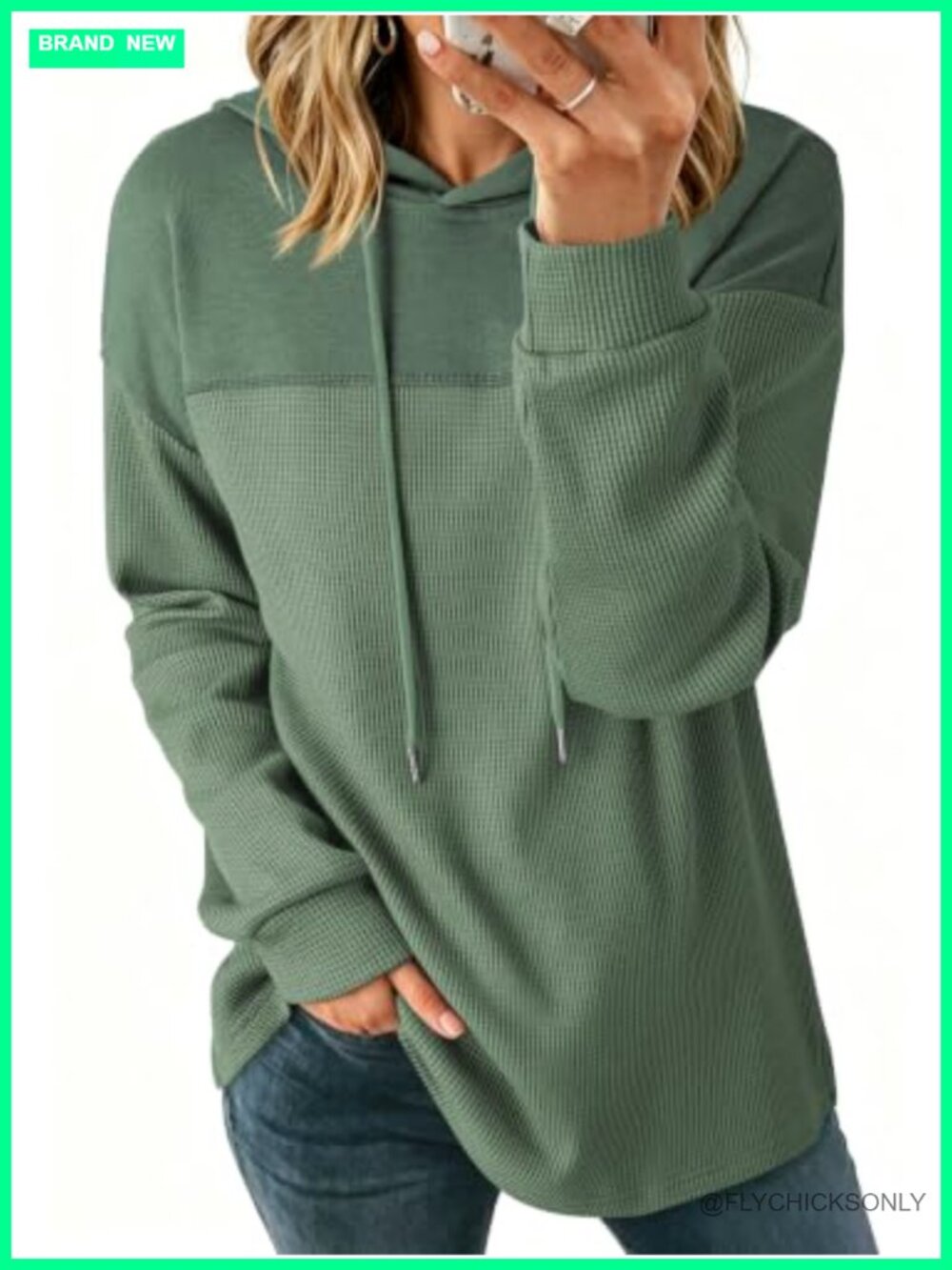 Waffle Knit Hoodie Womens Lightweight Loose Fit Pullover Sweatshirt
